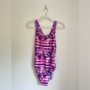 Champion Pink & Purple Striped One-Piece Swimsuit Size L (12-14)